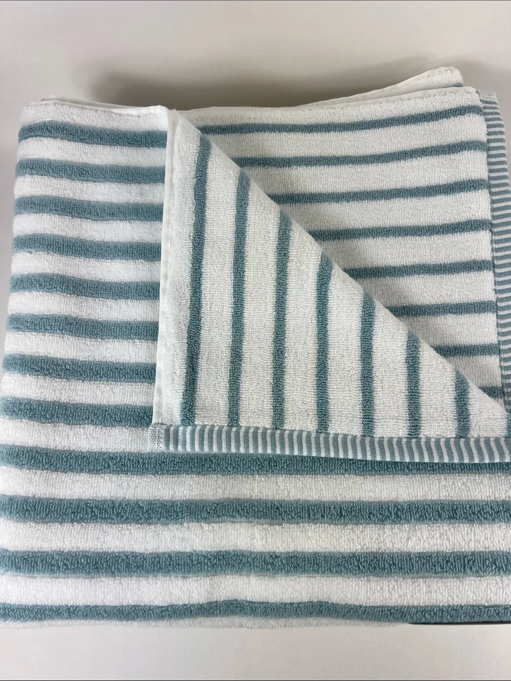 Rachel Zoe Bath Towels Classic Blue and White Striped Soft Cotton Set of 2 NEW